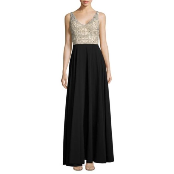 BHLDN Aidan Mattox Regina Gown  Champagne & Black Size 2 4 6 NWT - Picture 10 of 10